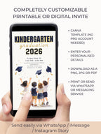 Printable Kindergarten Kids Graduation Invitation (Instant Download Editable Canva Template) Children's Classroom Party Digital Invite 5x7
