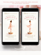 Animated Little Ballerina Birthday Invitation Video, Twirl Into Another Year Evite, Editable Canva Template, Girl Dance Party Digital Invite