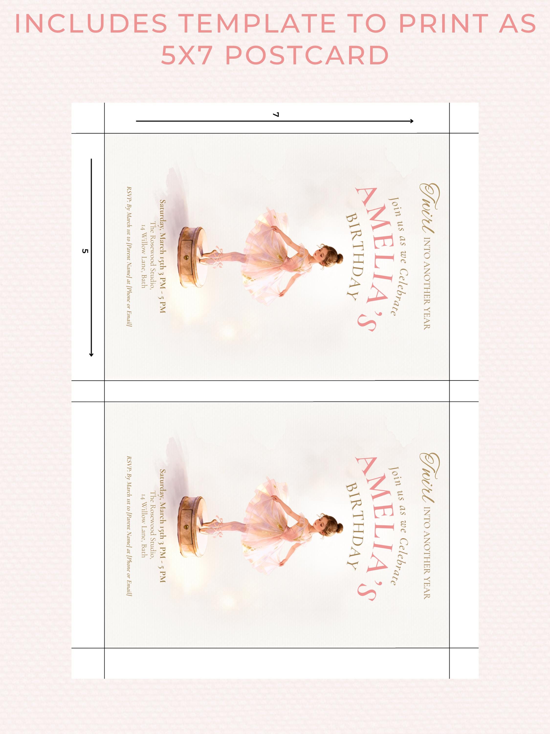 Printable Little Ballerina Birthday Invitation, Twirl Into Another Year Evite, Editable Canva Template, 5x7 Girl Dance Party Digital Invite