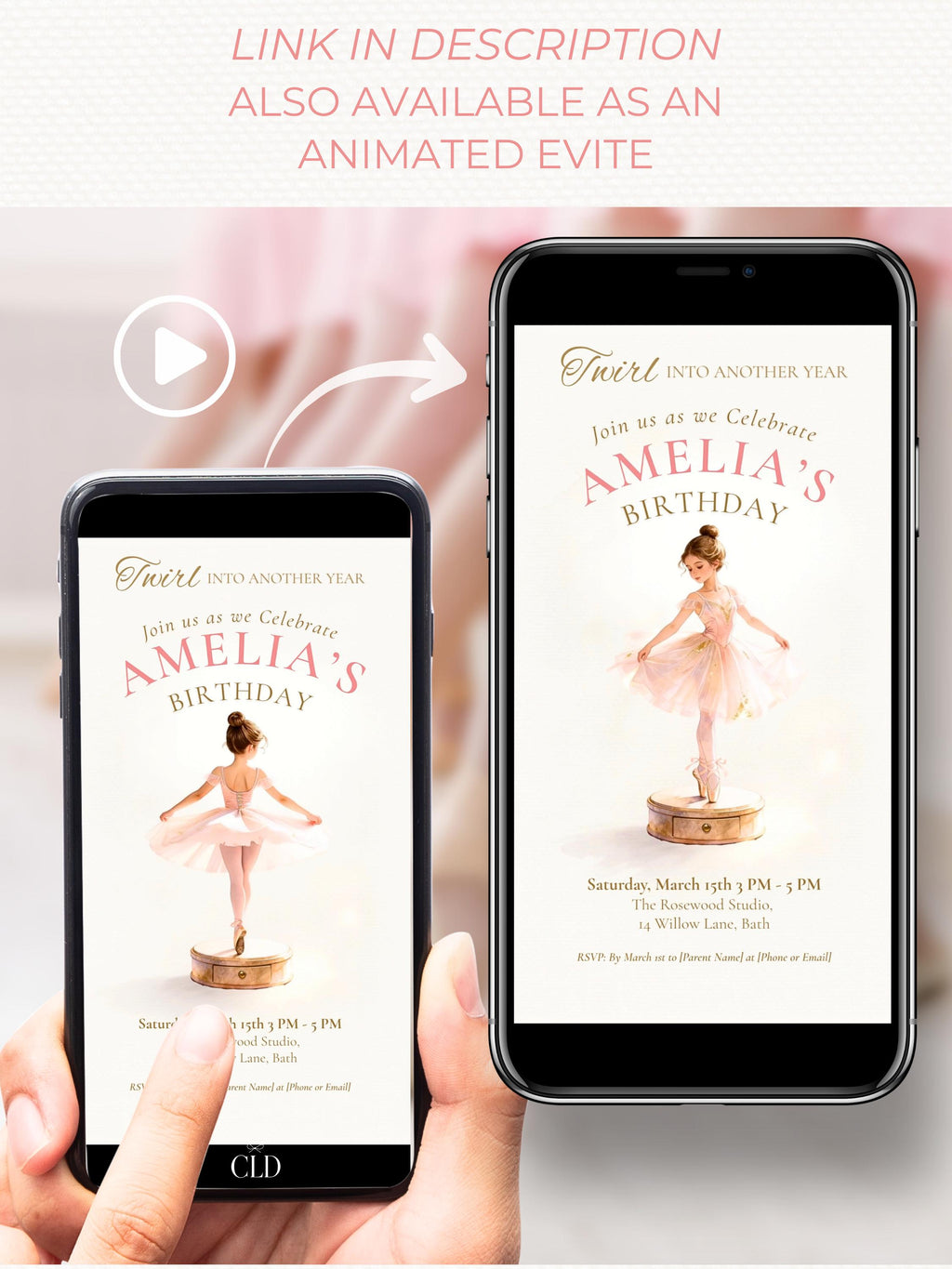Printable Little Ballerina Birthday Invitation, Twirl Into Another Year Evite, Editable Canva Template, 5x7 Girl Dance Party Digital Invite