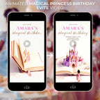 Animated Princess Birthday Invitation Video Dark Haired - Storybook Magical Castle Party Evite (Editable Canva Digital Template Invite)