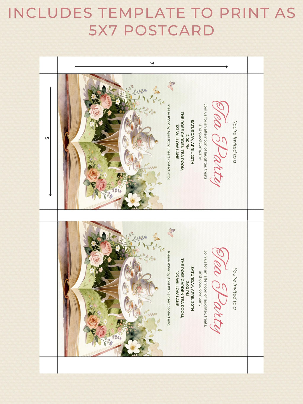Printable Tea Party Invitation - Storybook Afternoon/High Brunch Garden Evite (Editable Canva Digital Template Birthday Invite)