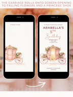 Animated Princess Birthday Invitation Video, Carriage Evite, Girl 5th Party Fairytale Digital Invite, (Editable Custom Canva Template)