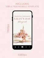Brunette Princess Birthday Thank You Party Card (Instant Download Editable Canva Template) Printable Mobile Magical Castle Storybook