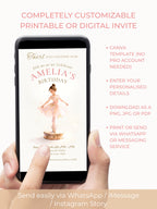 Printable Little Ballerina Birthday Invitation, Twirl Into Another Year Evite, Editable Canva Template, 5x7 Girl Dance Party Digital Invite