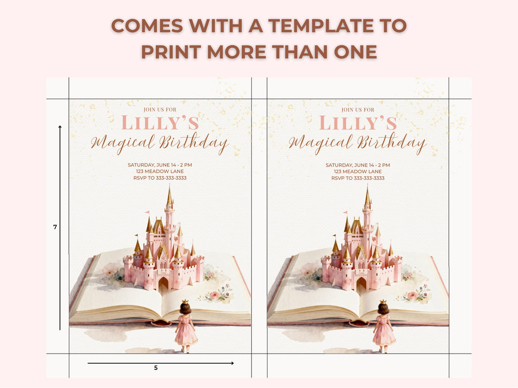 Princess Birthday Party Bundle Canva Template Brunette - Animated Evite, Printable Invitation, Welcome Sign, Banner & Thank You Card
