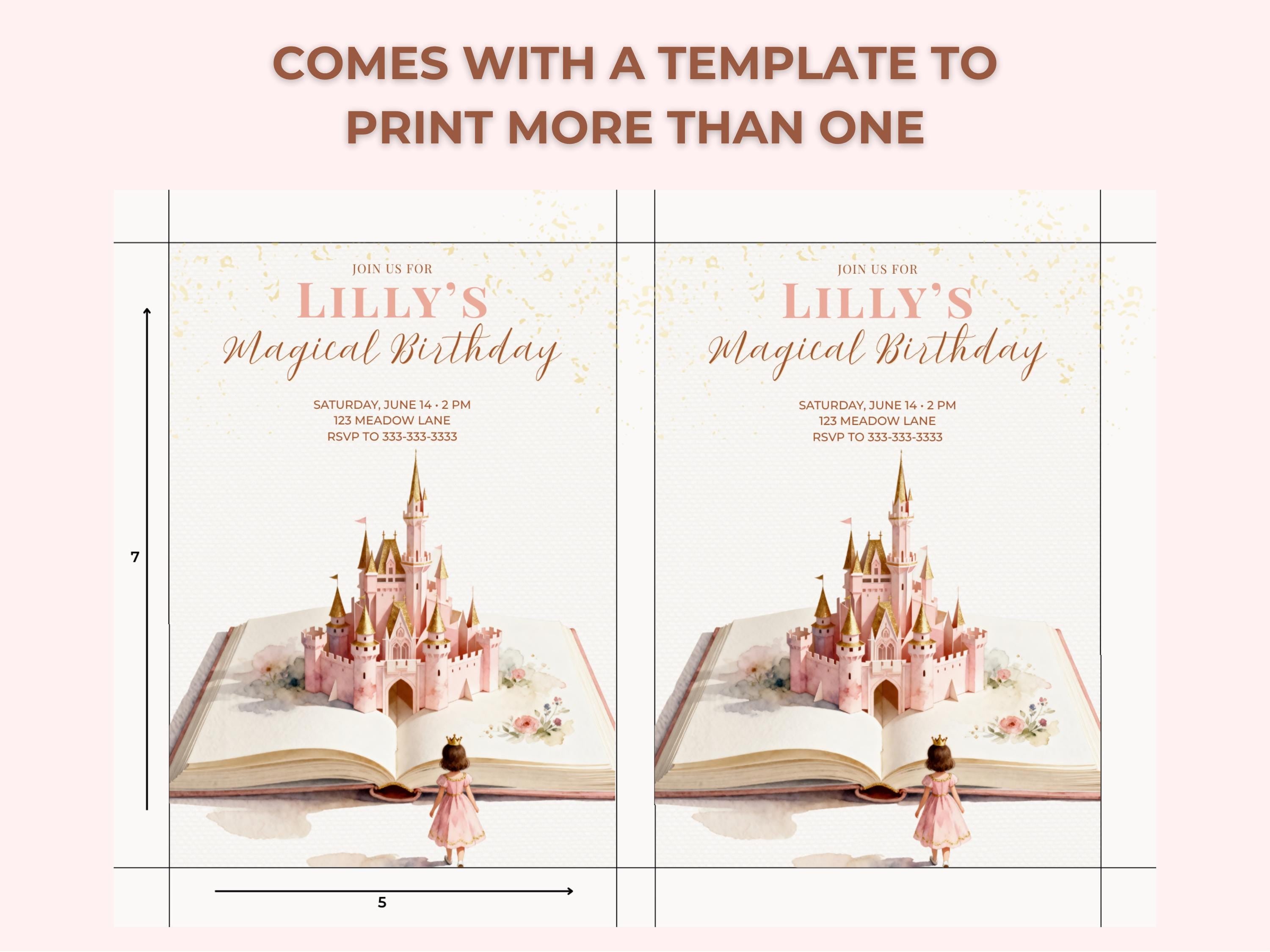 Princess Birthday Party Bundle Canva Template Brunette - Animated Evite, Printable Invitation, Welcome Sign, Banner & Thank You Card