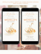 Animated Baby Shower Evite - A Little Bloom Is On The Way Invitation, Floral Girl Umbrella Video Invite, Editable Canva Template