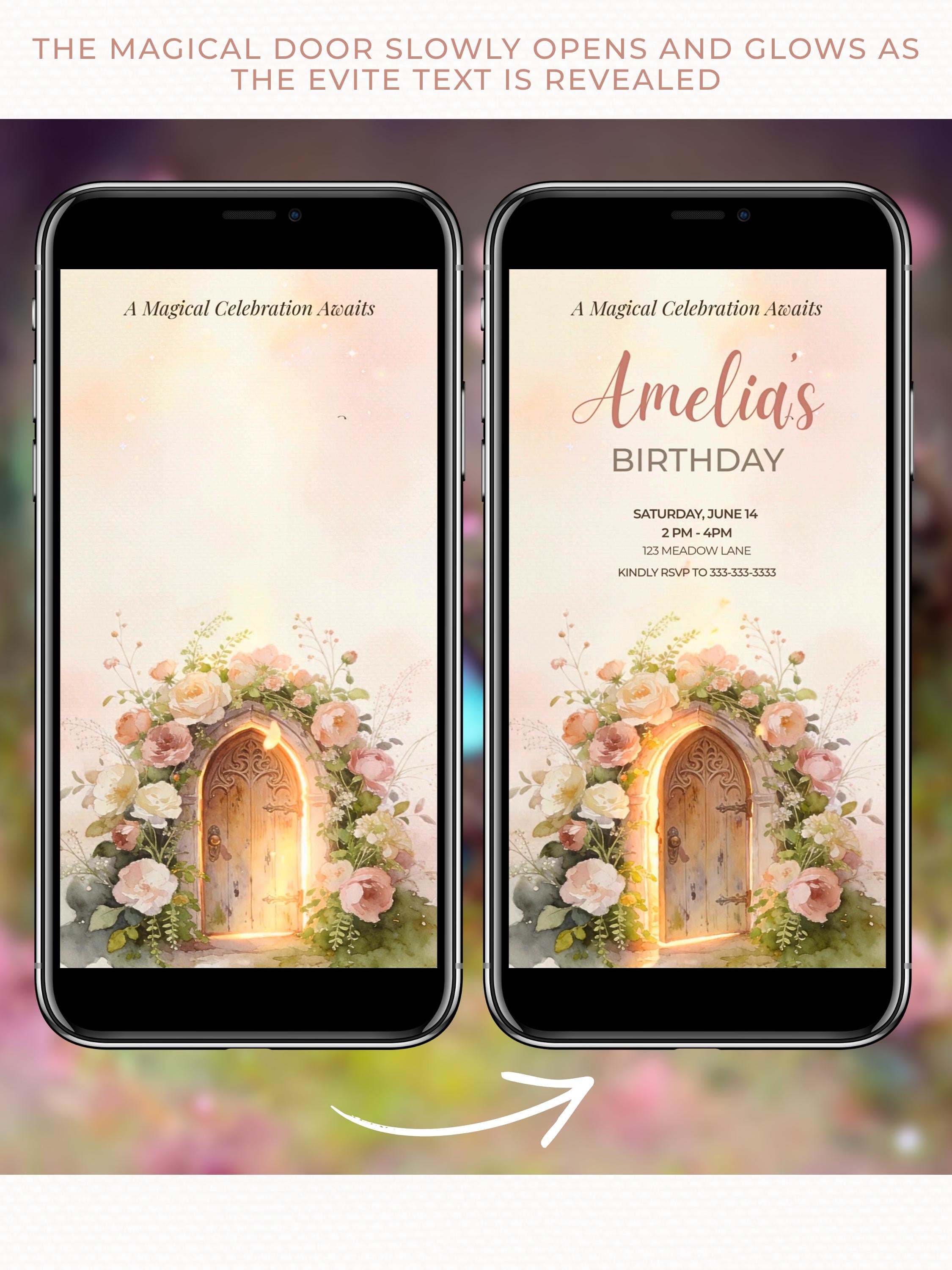 Animated Fairy Birthday Invitation Video, Magical Door Evite, Girl Birthday Party Invite, Editable Canva Template