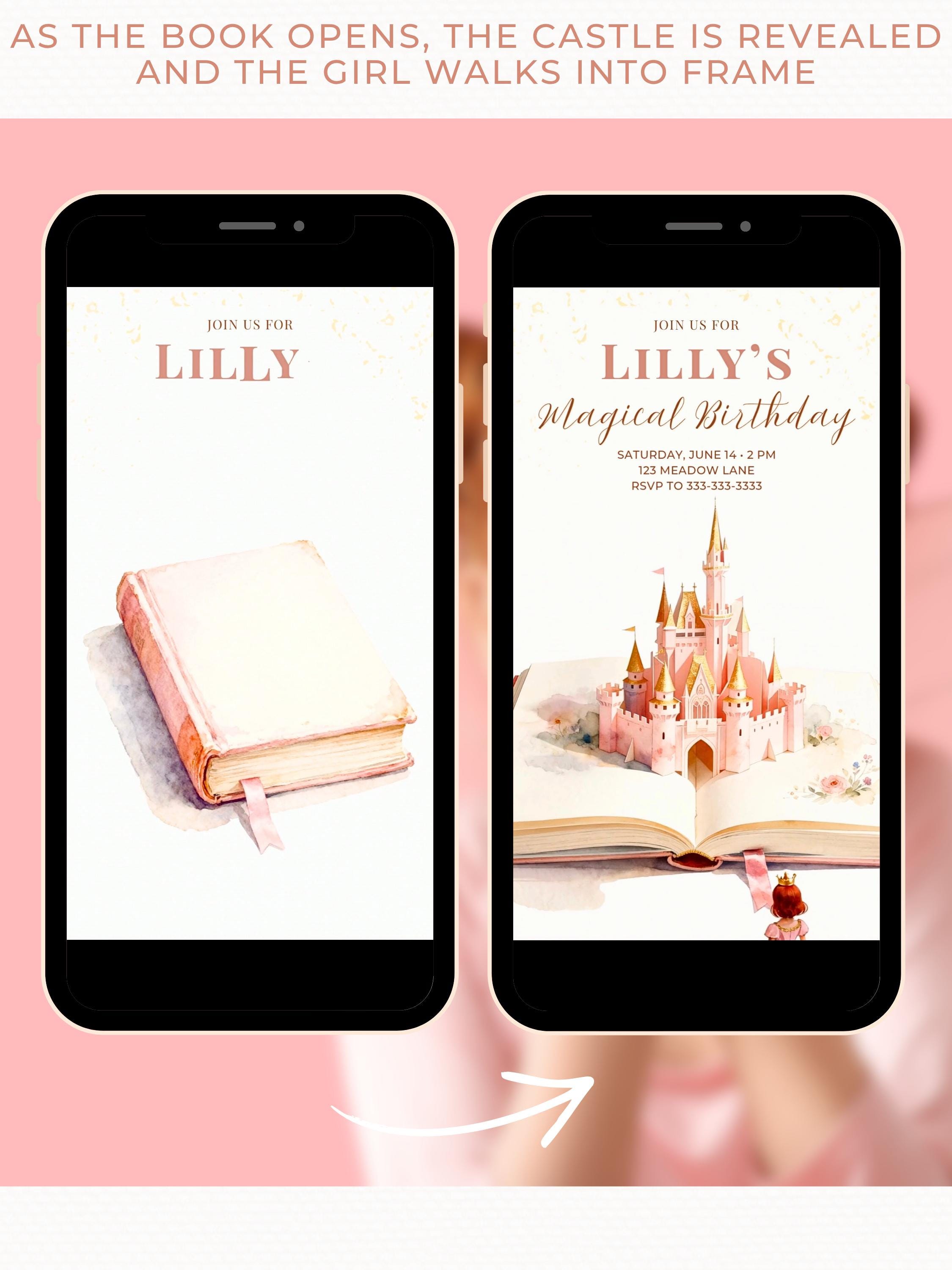 Animated Red Hair Princess Birthday Evite - Custom Storybook Castle Video Invitation - Magical Girl Digital Invite Canva Template