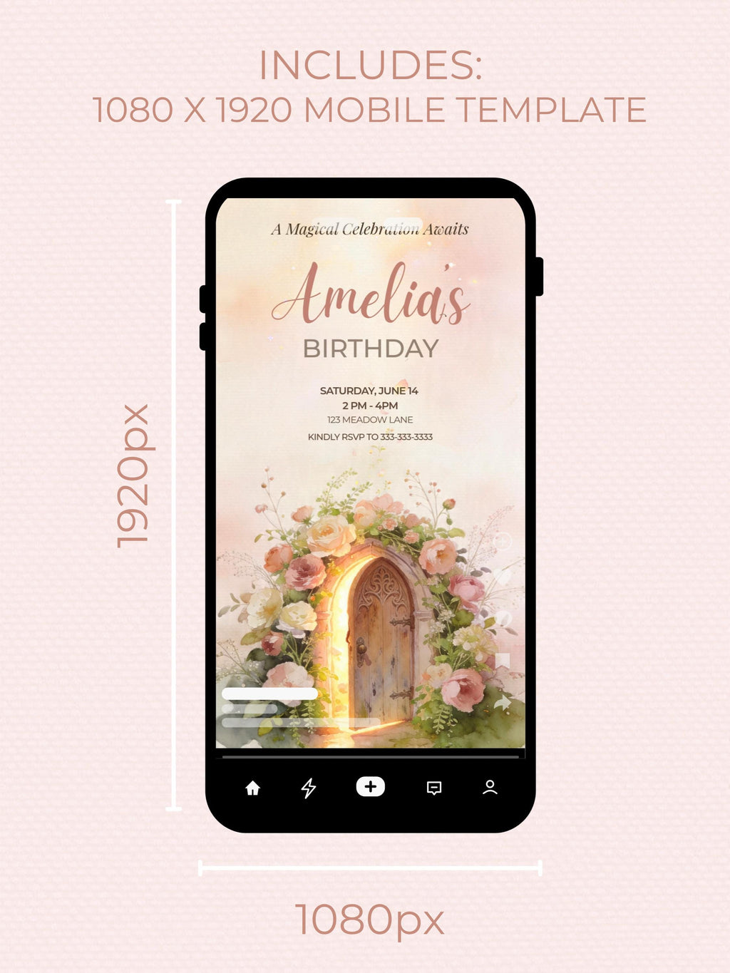 Fairy Birthday Invitation Template, Printable Floral Fairy Door Invite, Girl Party, Editable Canva Template, 5x7 Magic Garden Invite