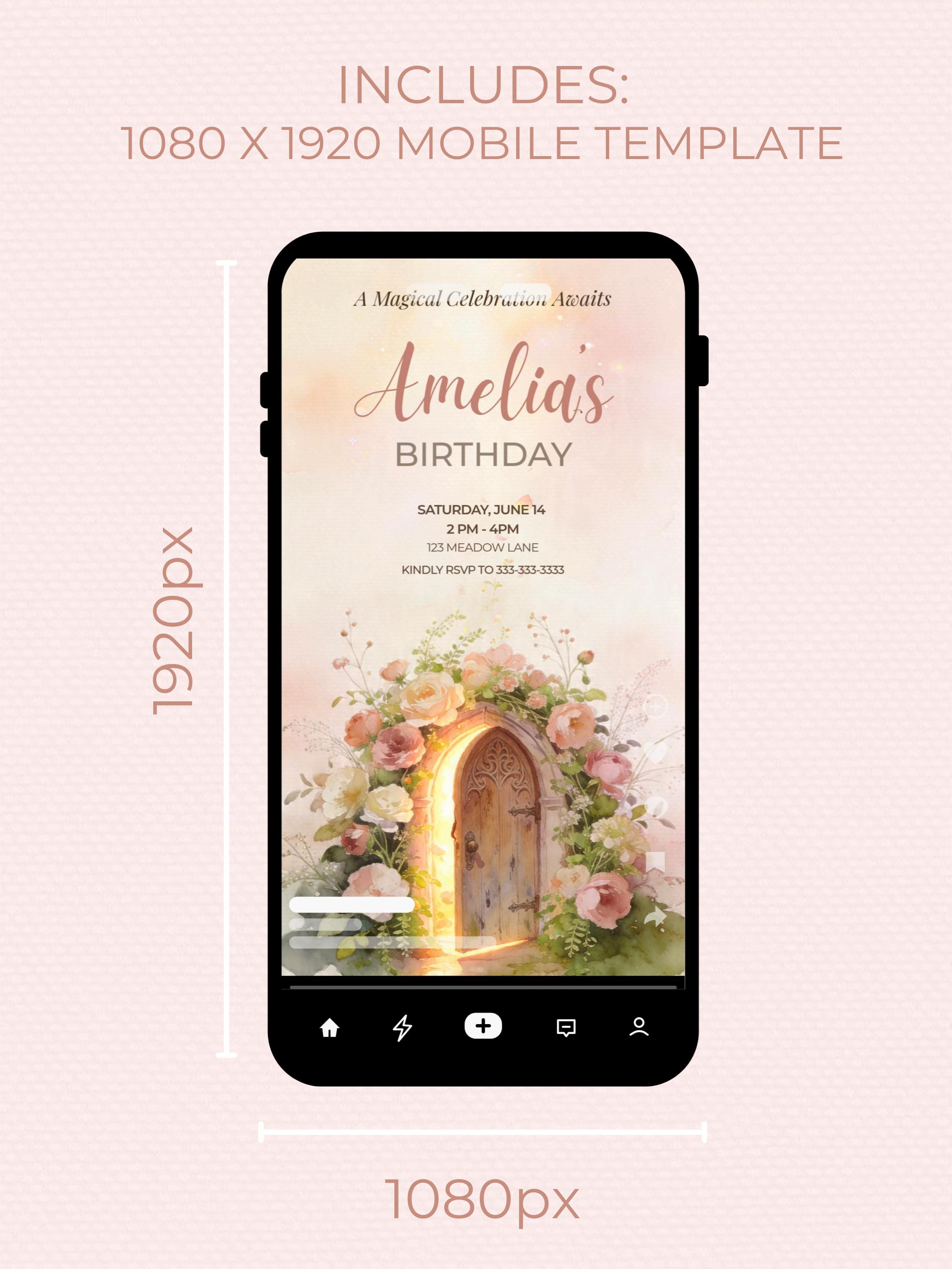 Fairy Birthday Invitation Template, Printable Floral Fairy Door Invite, Girl Party, Editable Canva Template, 5x7 Magic Garden Invite