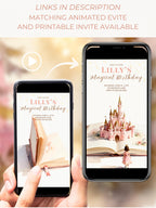 Brunette Princess Birthday Thank You Party Card (Instant Download Editable Canva Template) Printable Mobile Magical Castle Storybook