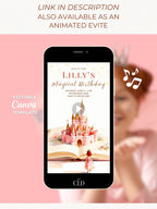 Printable Red Hair Princess Birthday Invitation, Storybook Castle Invite, Girl Party Evite, Editable Canva Template, Fairytale Decor