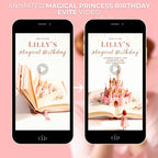 Animated Red Hair Princess Birthday Evite - Custom Storybook Castle Video Invitation - Magical Girl Digital Invite Canva Template