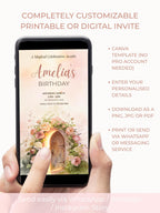 Fairy Birthday Invitation Template, Printable Floral Fairy Door Invite, Girl Party, Editable Canva Template, 5x7 Magic Garden Invite