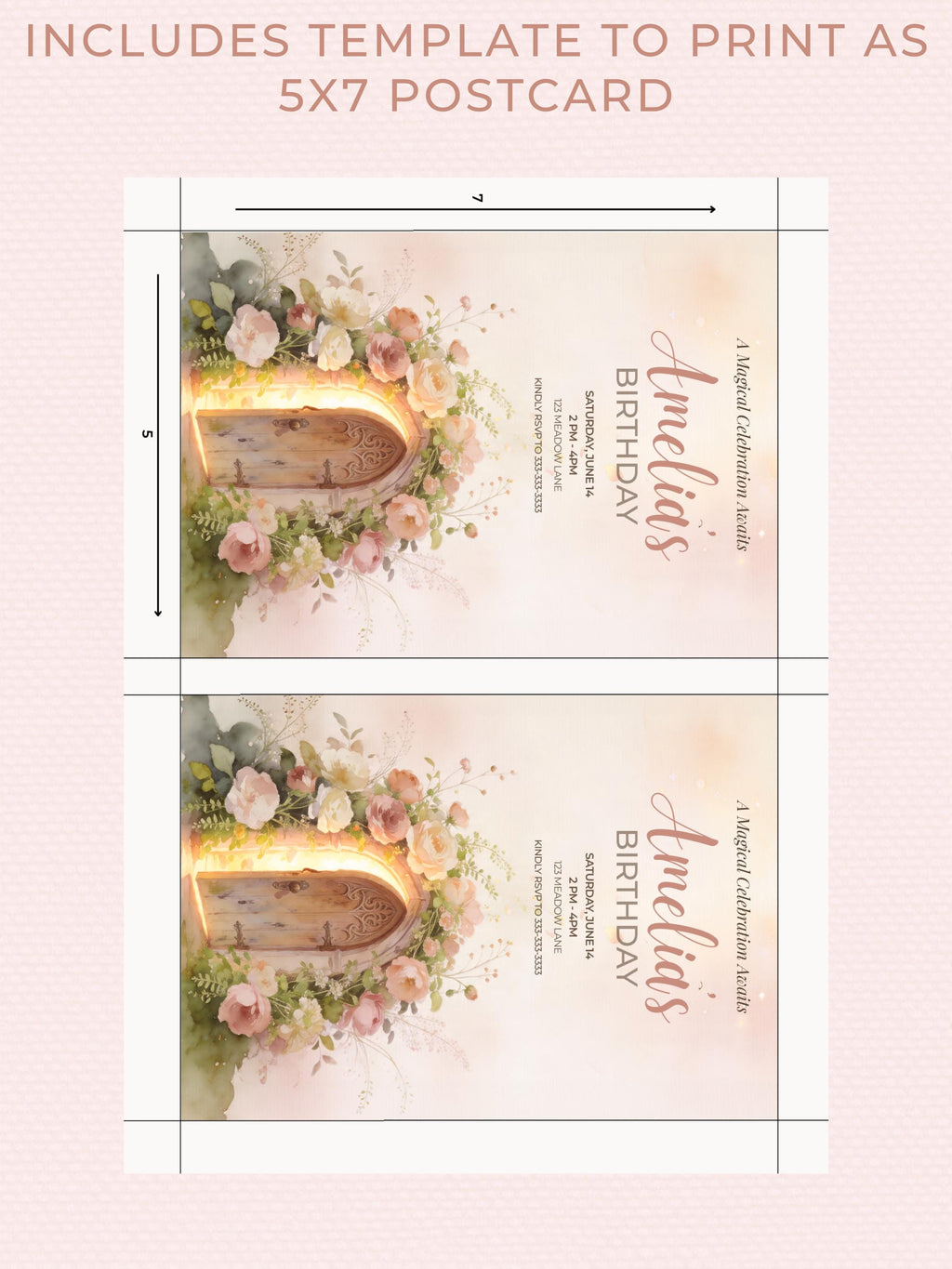 Fairy Birthday Invitation Template, Printable Floral Fairy Door Invite, Girl Party, Editable Canva Template, 5x7 Magic Garden Invite
