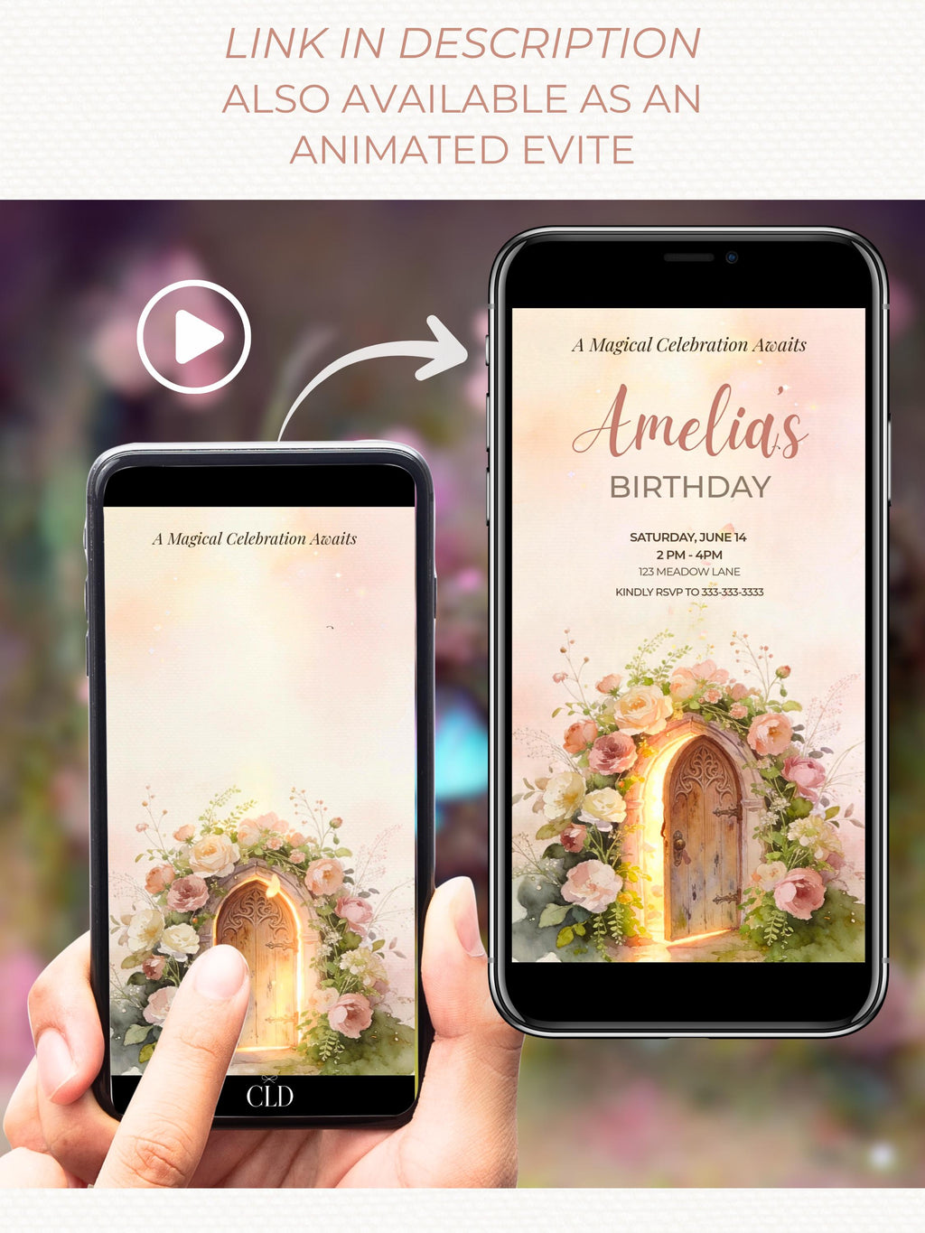 Fairy Birthday Invitation Template, Printable Floral Fairy Door Invite, Girl Party, Editable Canva Template, 5x7 Magic Garden Invite