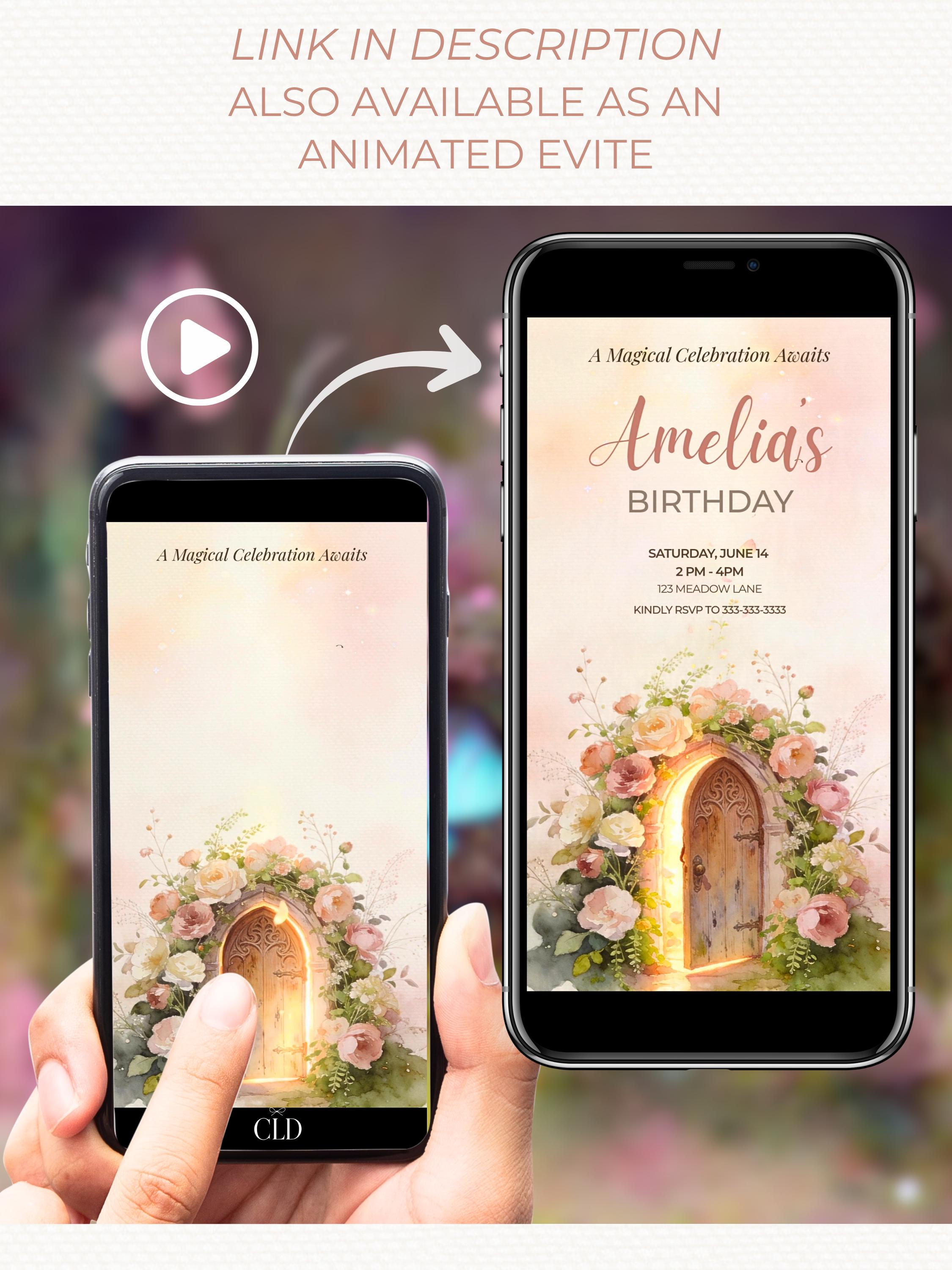 Fairy Birthday Invitation Template, Printable Floral Fairy Door Invite, Girl Party, Editable Canva Template, 5x7 Magic Garden Invite