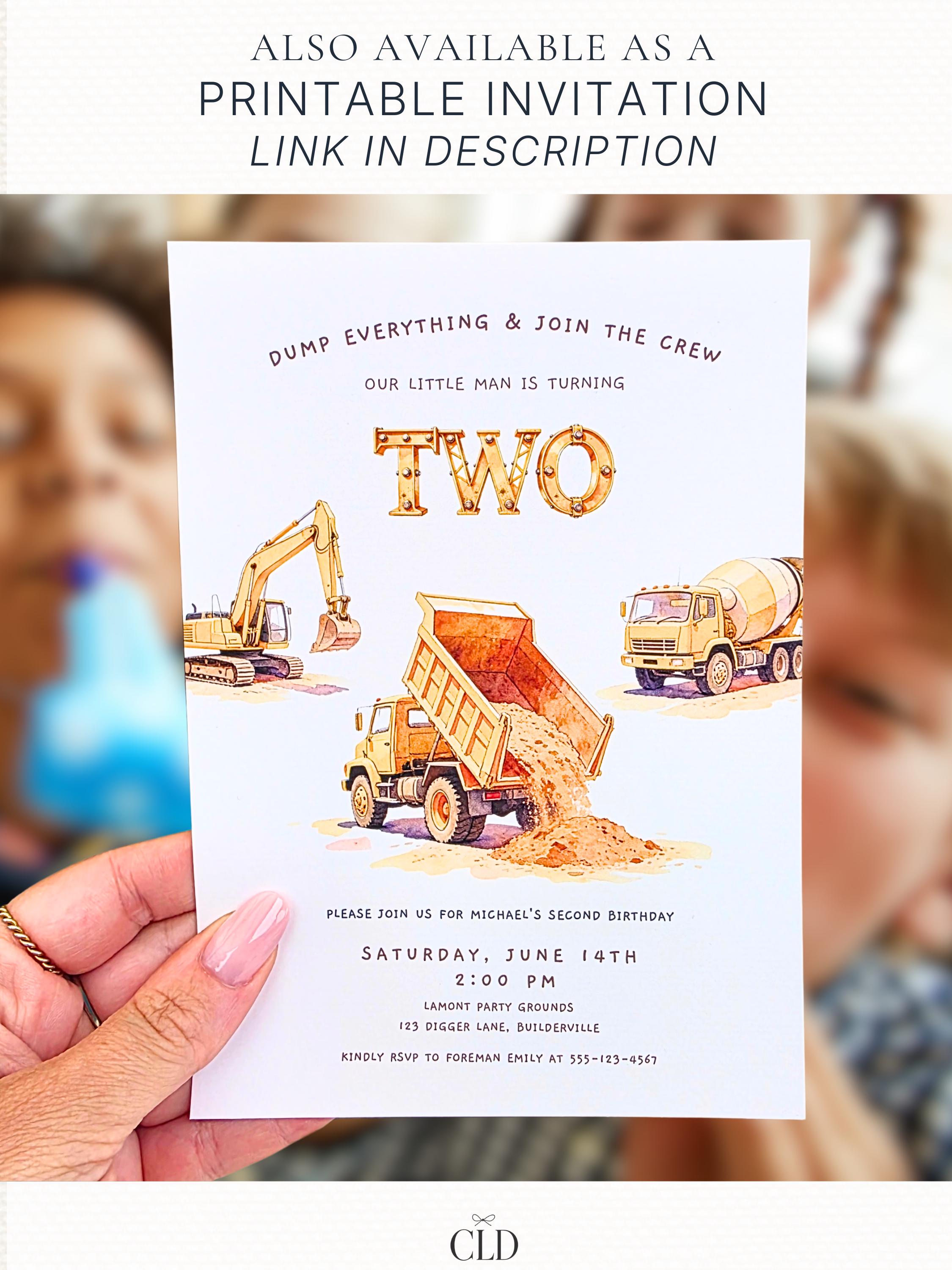 Construction Birthday Animated Evite, Dump Truck 2nd Bday Invitation, Digger Editable Canva Template, Custom Boys Invite Video