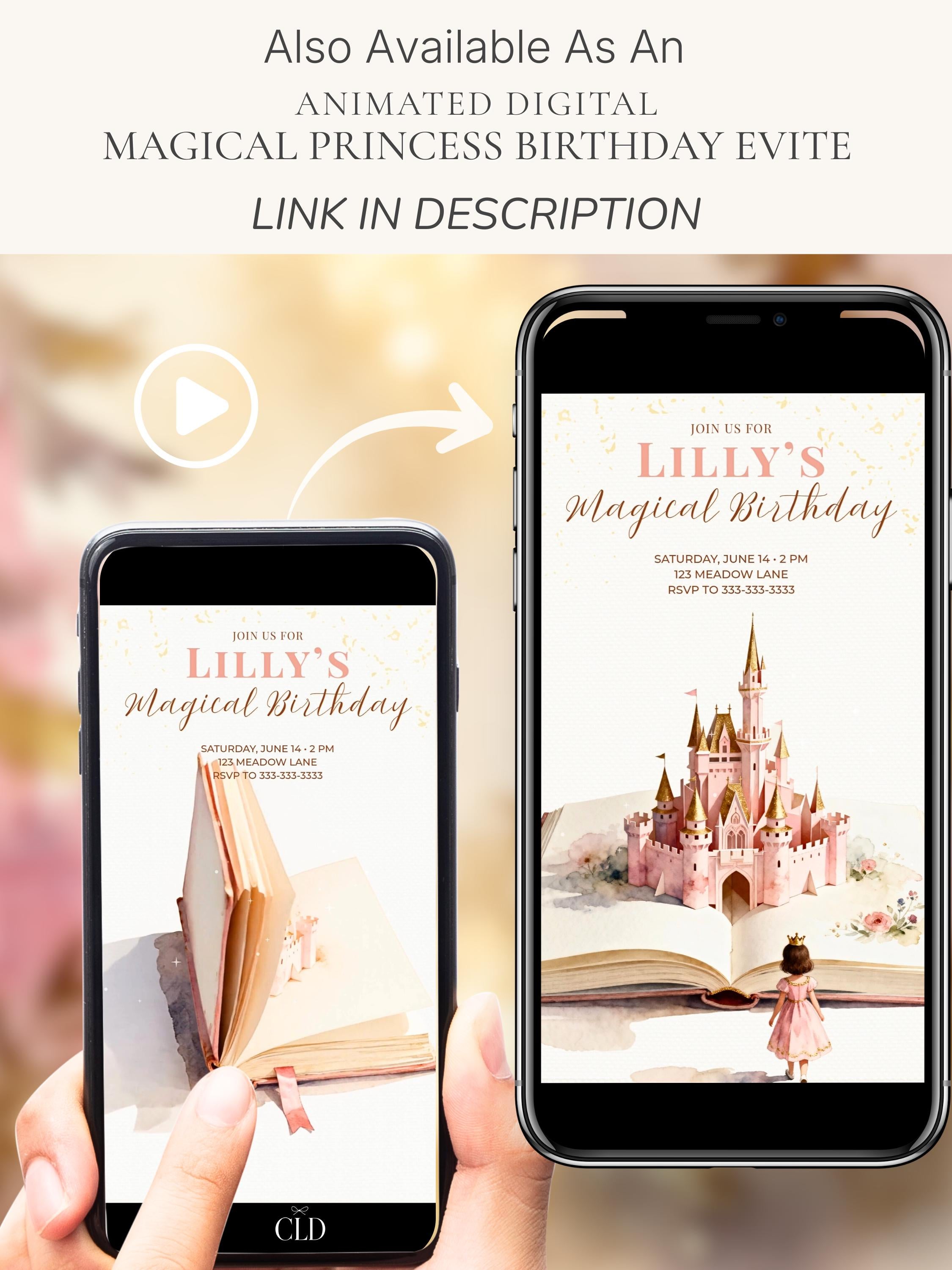 Magical Princess Birthday Invitation - Custom Storybook Castle Printable Girls Party Invite (Instant Download Editable Canva Template)