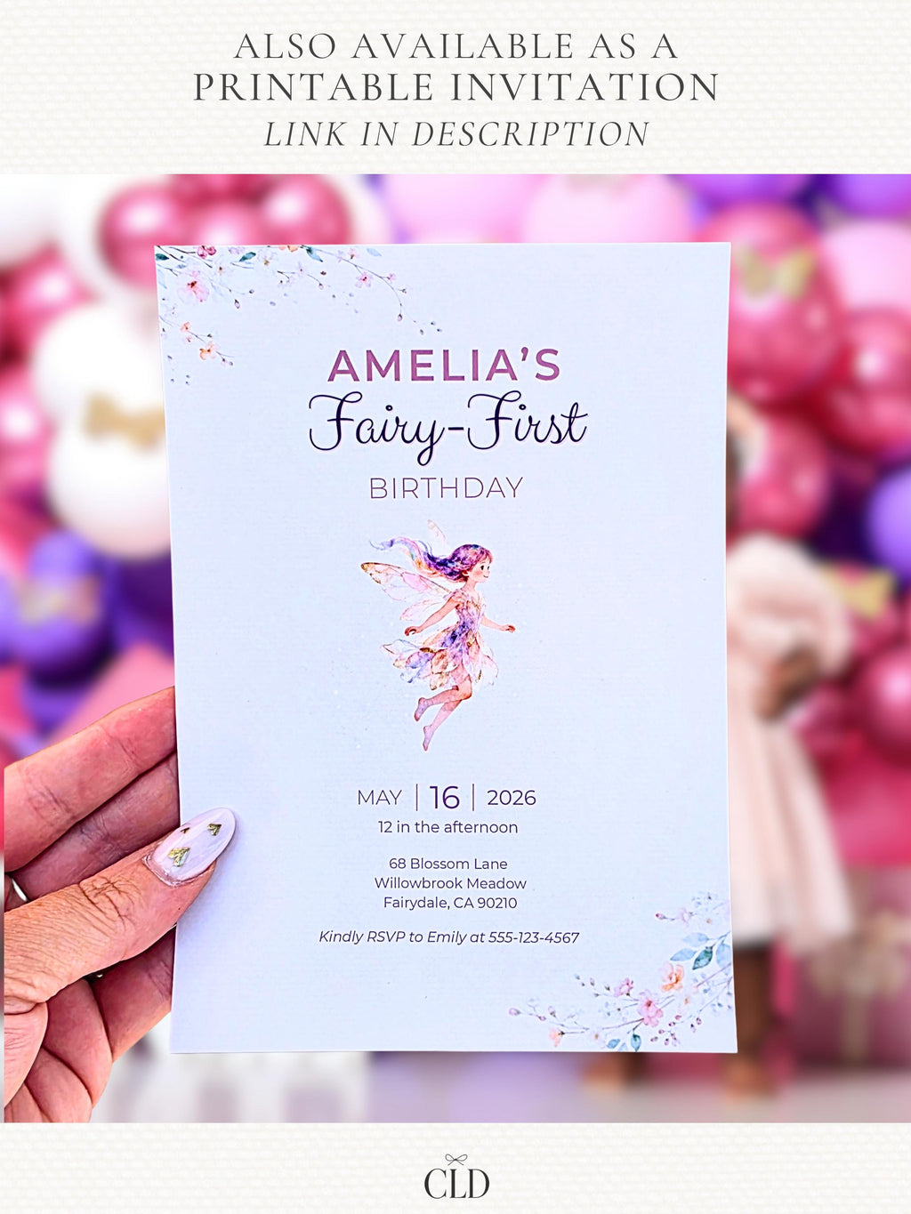 Animated Fairy First Birthday Invitation Video, Girl 1st Magical Watercolor Party Evite, Editable Canva Template Digital Invite