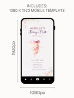 Printable Fairy First Birthday Invitation, Girl 1st Magical Watercolor Party Evite, Editable Canva Template Digital 5x7 Invite