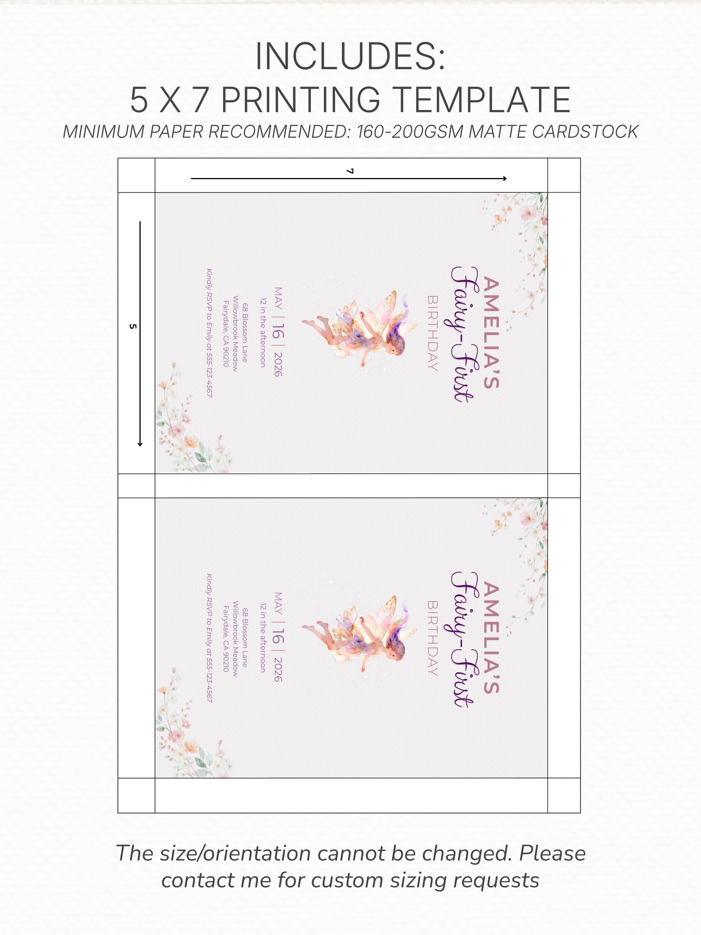 Printable Fairy First Birthday Invitation, Girl 1st Magical Watercolor Party Evite, Editable Canva Template Digital 5x7 Invite