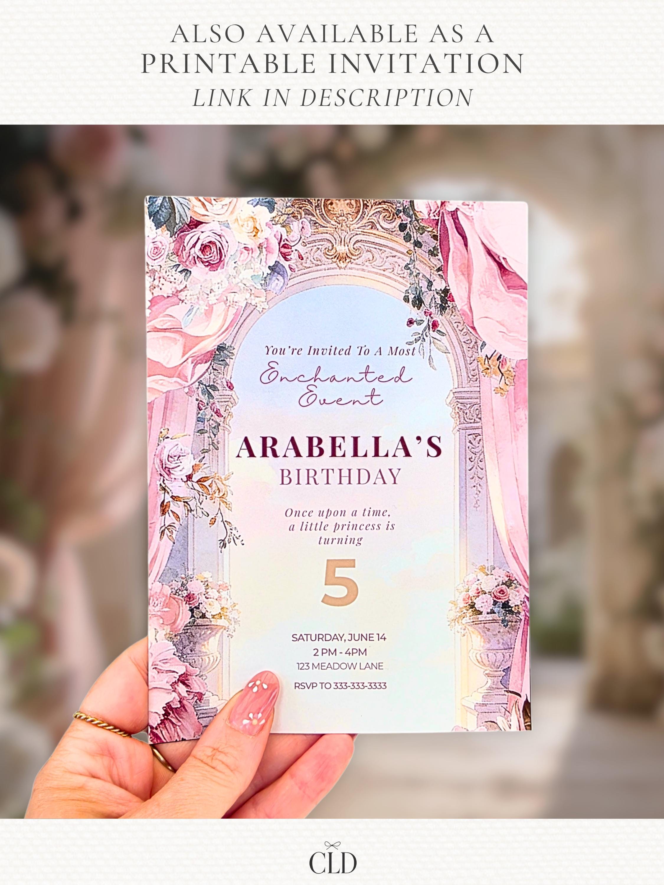 Animated Princess Birthday Invitation Video, Enchanted Fairytale Evite (Editable Canva Template, Girl Party Digital Invite)