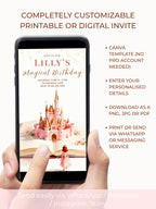 Printable Red Hair Princess Birthday Invitation, Storybook Castle Invite, Girl Party Evite, Editable Canva Template, Fairytale Decor