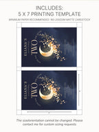 Printable Love You Two The Moon Birthday Invitation - 2nd Bday Invite - Moon and Stars Party Evite (Editable Canva Template 5x7)