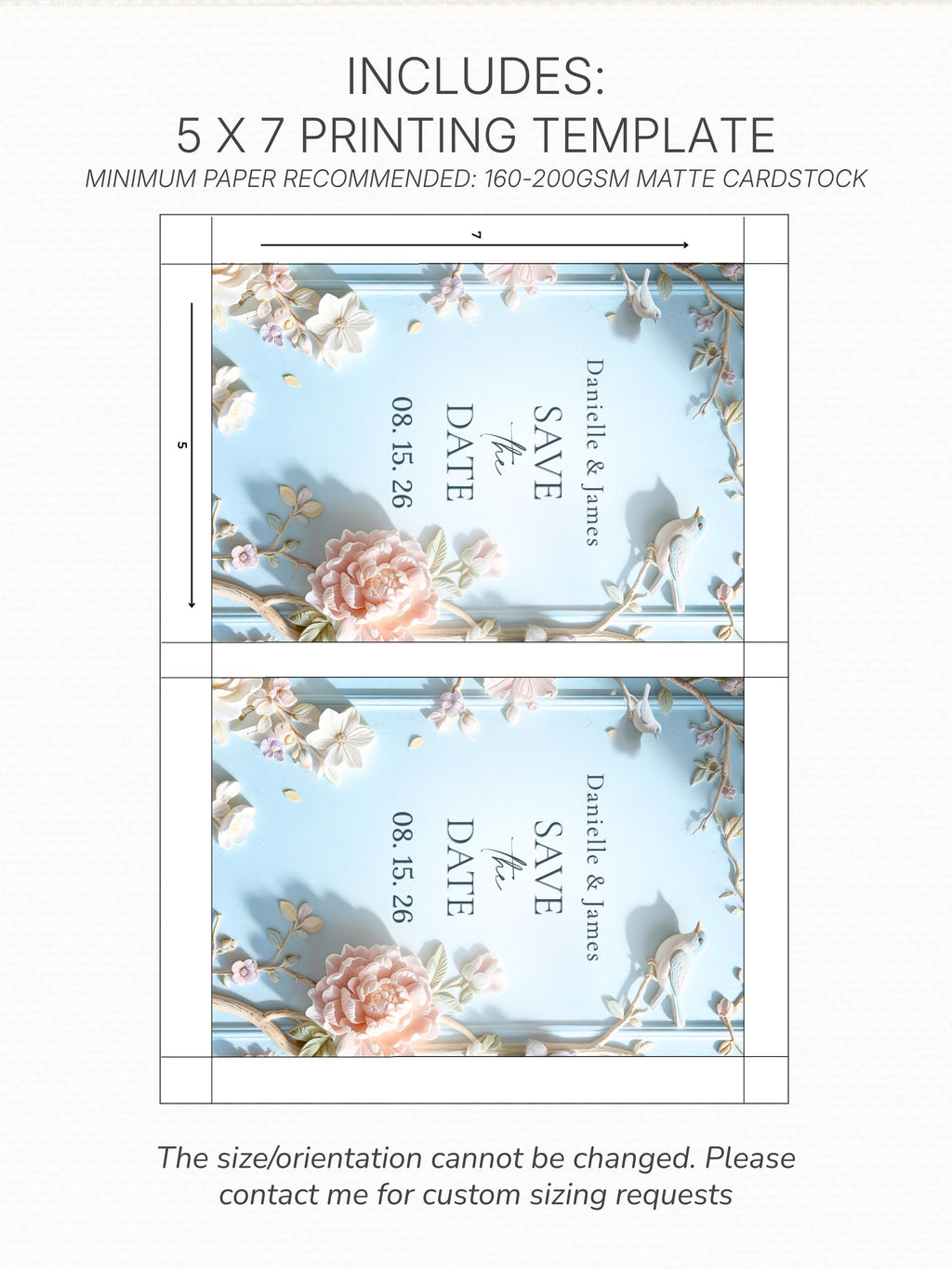 Printable Save the Date Wedding Invite, Floral Bas Relief Editable Canva Template, Powder Blue Digital Engagement Announcement Evite