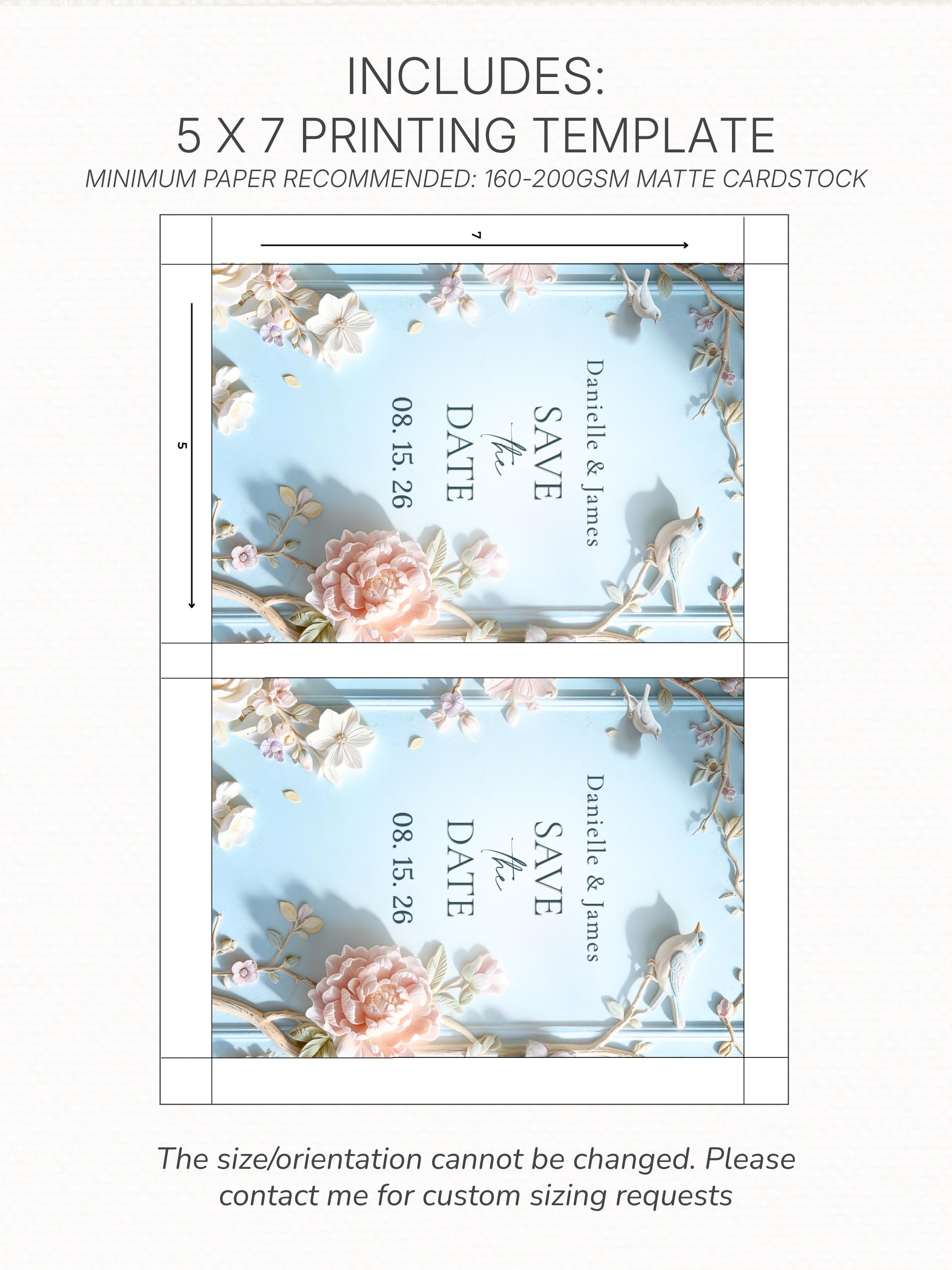 Printable Save the Date Wedding Invite, Floral Bas Relief Editable Canva Template, Powder Blue Digital Engagement Announcement Evite