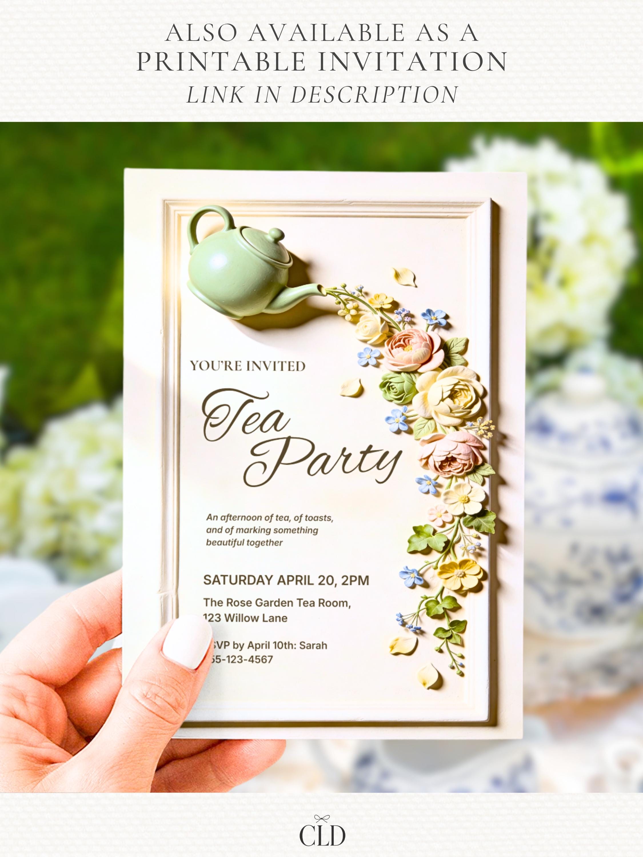 Animated Tea Party Invitation - Bridal Shower Invite - Floral Bas-Relief Digital Video for Baby Shower, Mothers Day, Brunch (Editable Canva)