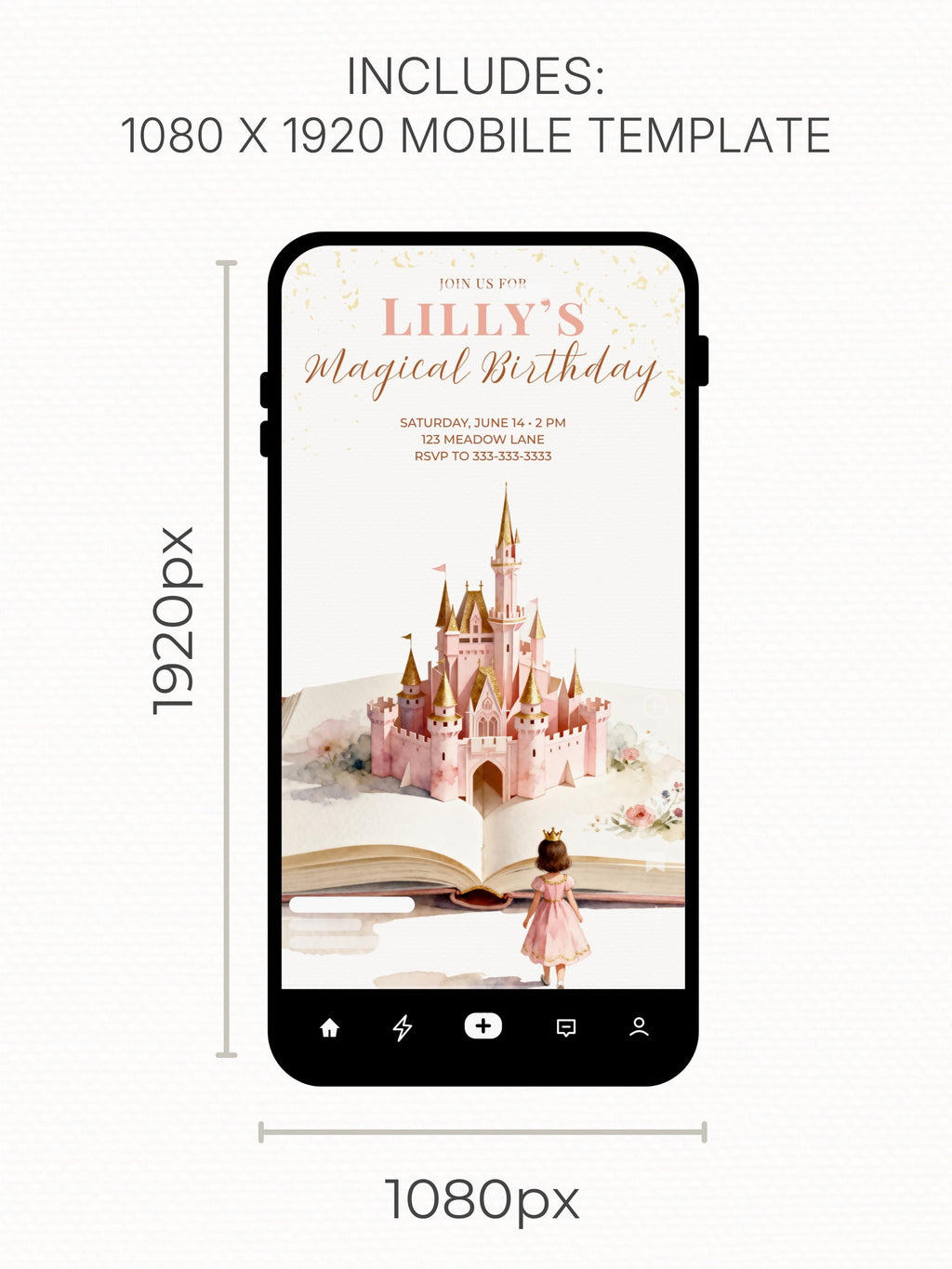 Magical Princess Birthday Invitation - Custom Storybook Castle Printable Girls Party Invite (Instant Download Editable Canva Template)