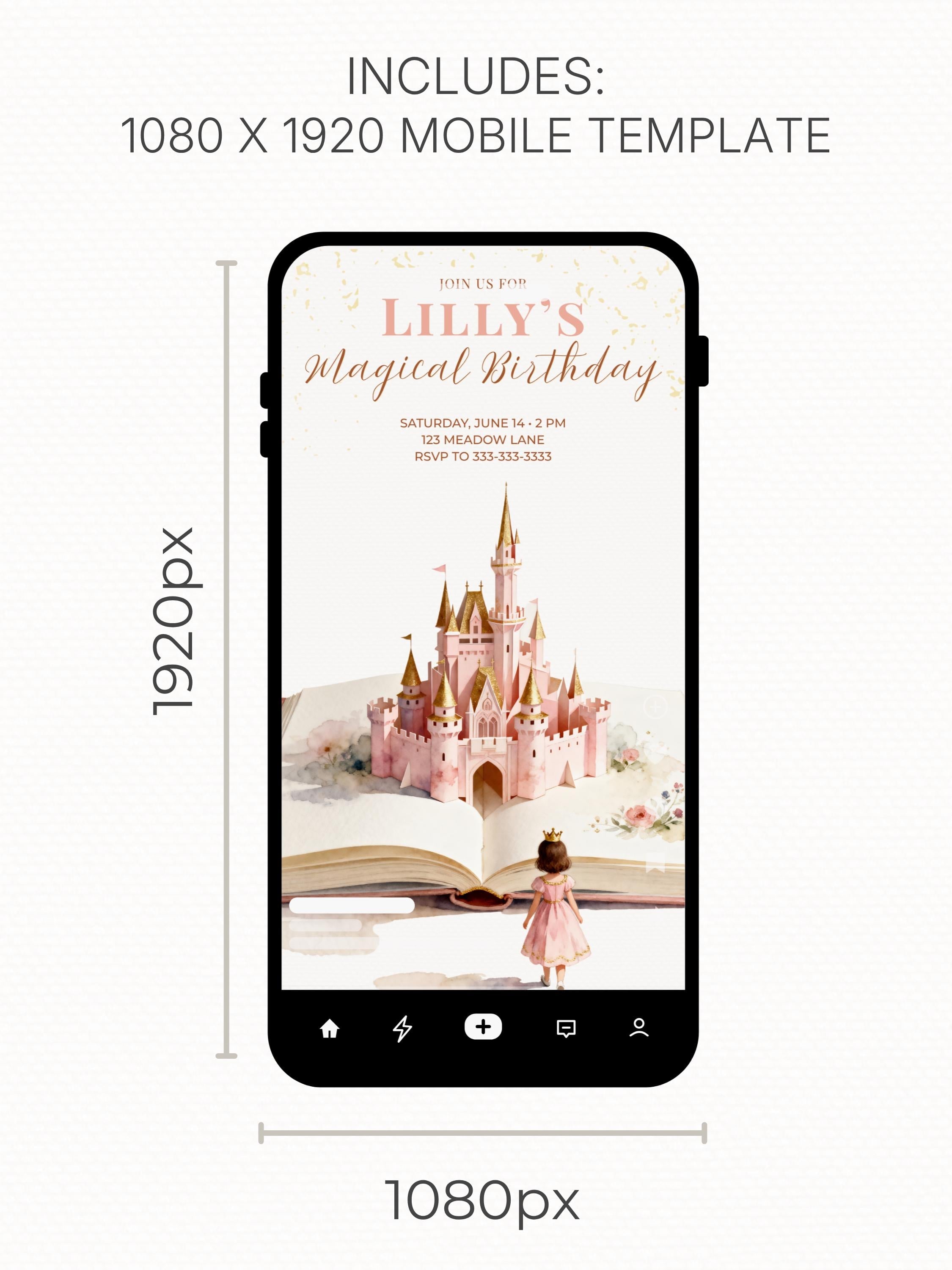 Magical Princess Birthday Invitation - Custom Storybook Castle Printable Girls Party Invite (Instant Download Editable Canva Template)