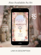 Printable Princess Birthday Invitation, Enchanted Fairytale 5x7 Card Evite (Editable Canva Template, Girl Party Digital Invite)