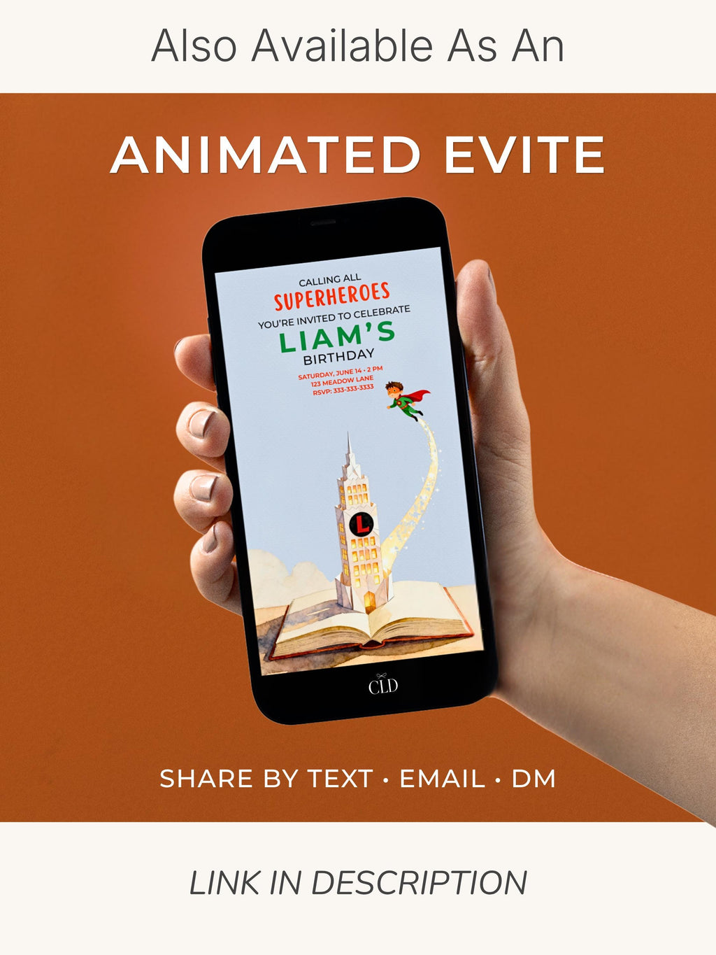 Superhero Birthday Invitation- Editable Magical Storybook Tower Digital Evite (Instant Download Custom Canva Template)