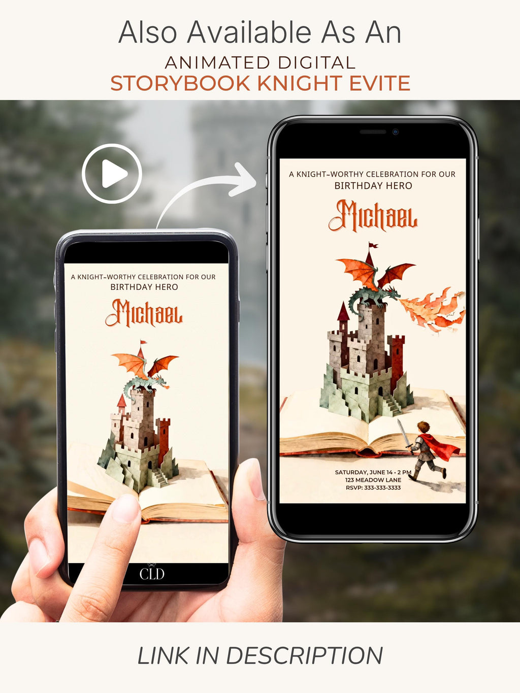 Printable Knight Birthday Party Invite for Kids - Custom Fantasy Storybook Castle Invitation (Instant Download Canva Template Evite)