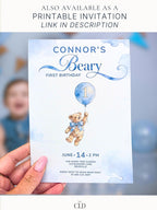 Animated Teddy Bear First Birthday Evite - Boy 1st Bday Video Invitation - Beary First Birthday Digital Invite (Editable Canva Template)