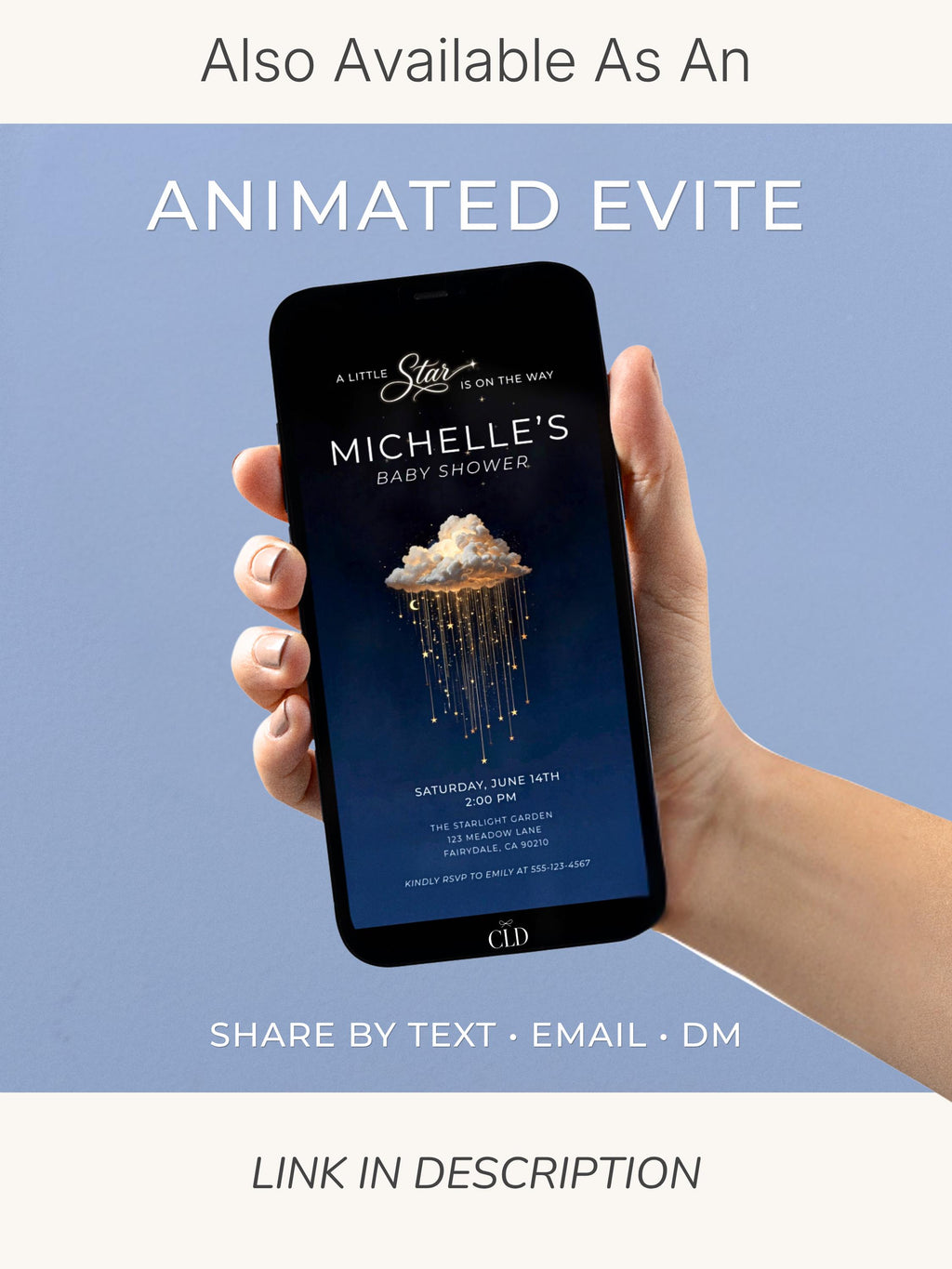 Printable Baby Shower Invite, Little Star Is On The Way Invitation, Gender Neutral Twinkle Night Sky Evite, 5x7 Editable Canva Template