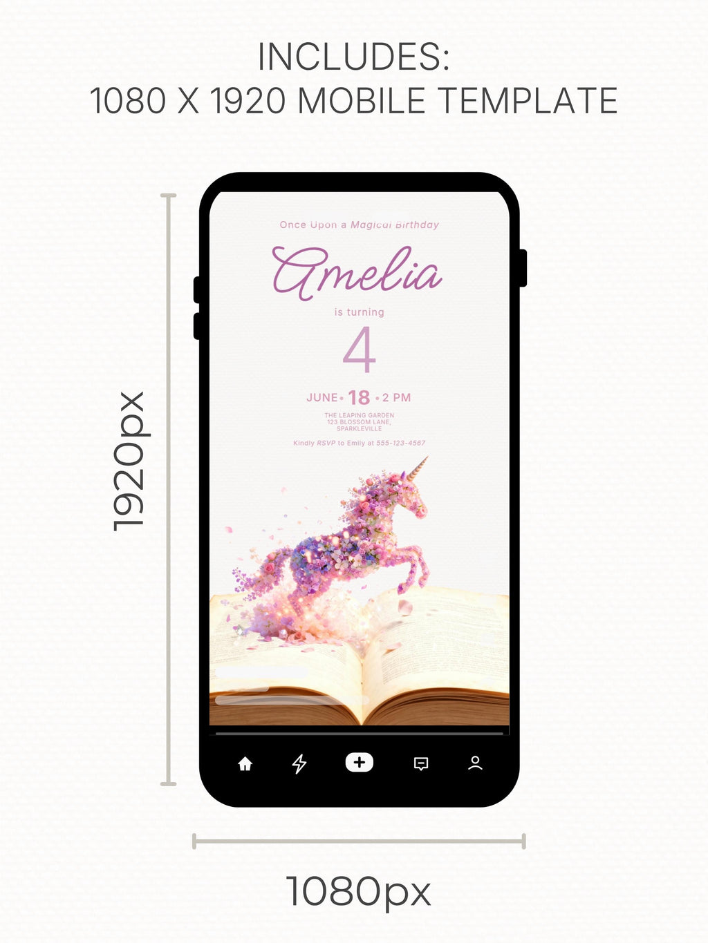 Printable Storybook Unicorn Birthday Invitation-| Girls 1st 2nd 3rd Bday Party Invite - Magical Floral Print (Editable Canva Template)