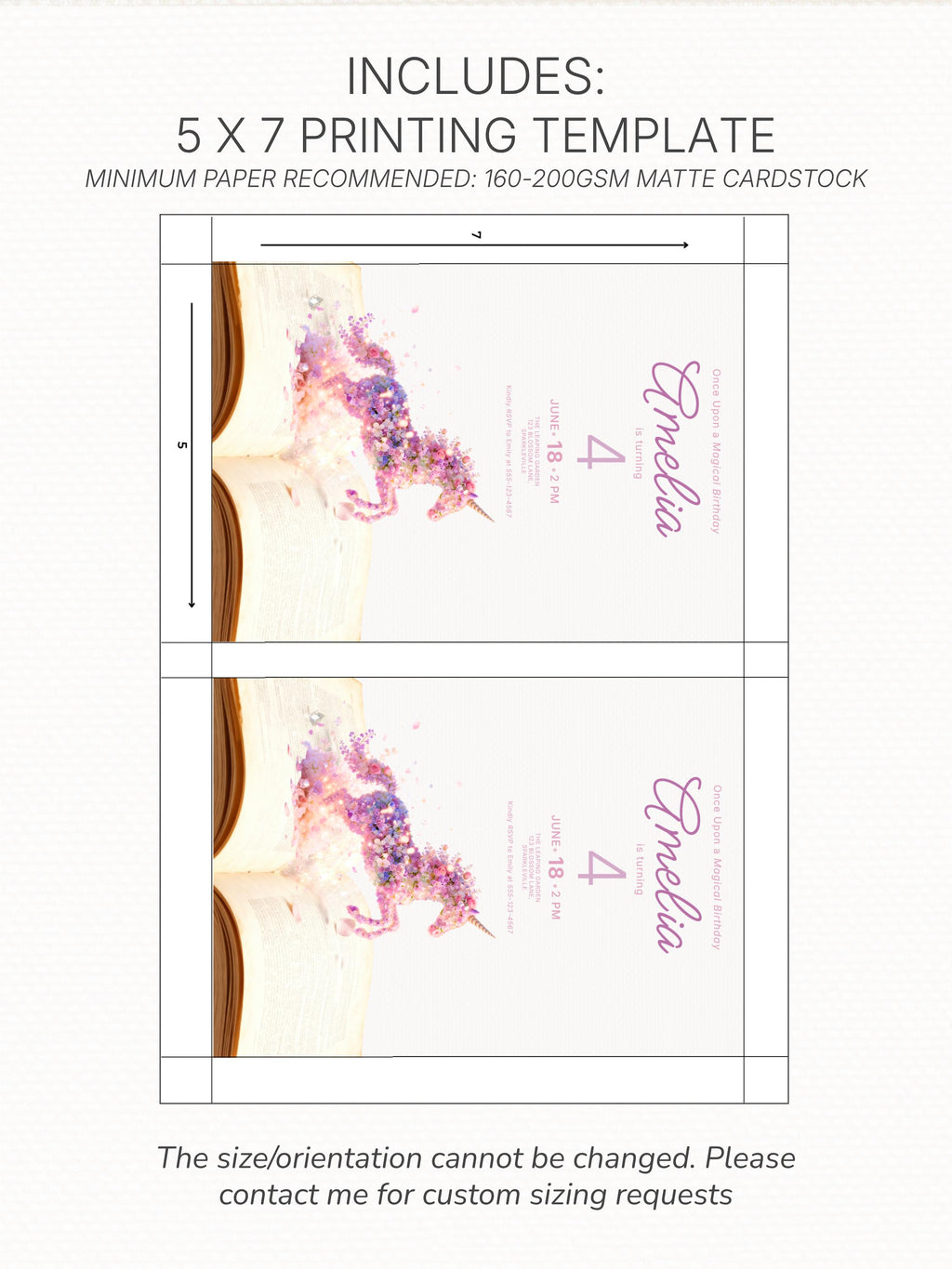 Printable Storybook Unicorn Birthday Invitation-| Girls 1st 2nd 3rd Bday Party Invite - Magical Floral Print (Editable Canva Template)