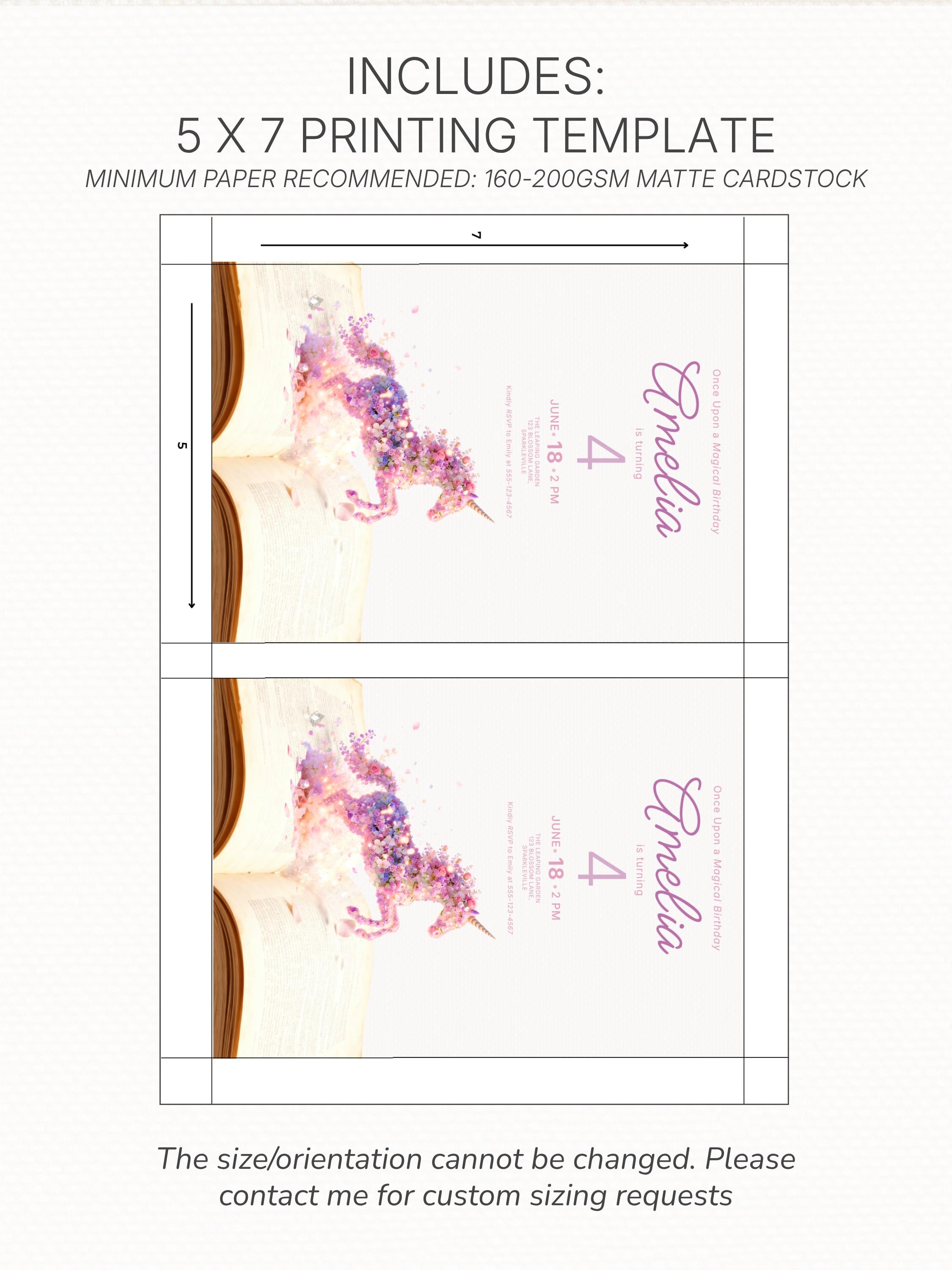 Printable Storybook Unicorn Birthday Invitation-| Girls 1st 2nd 3rd Bday Party Invite - Magical Floral Print (Editable Canva Template)