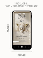 Halloween Bachelorette Invitation Printable - Bride or Die (Editable Canva Template) - Skull Martini Hen Weekend Invite 5x7