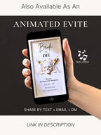 Halloween Bachelorette Invitation Printable - Bride or Die (Editable Canva Template) - Skull Martini Hen Weekend Invite 5x7