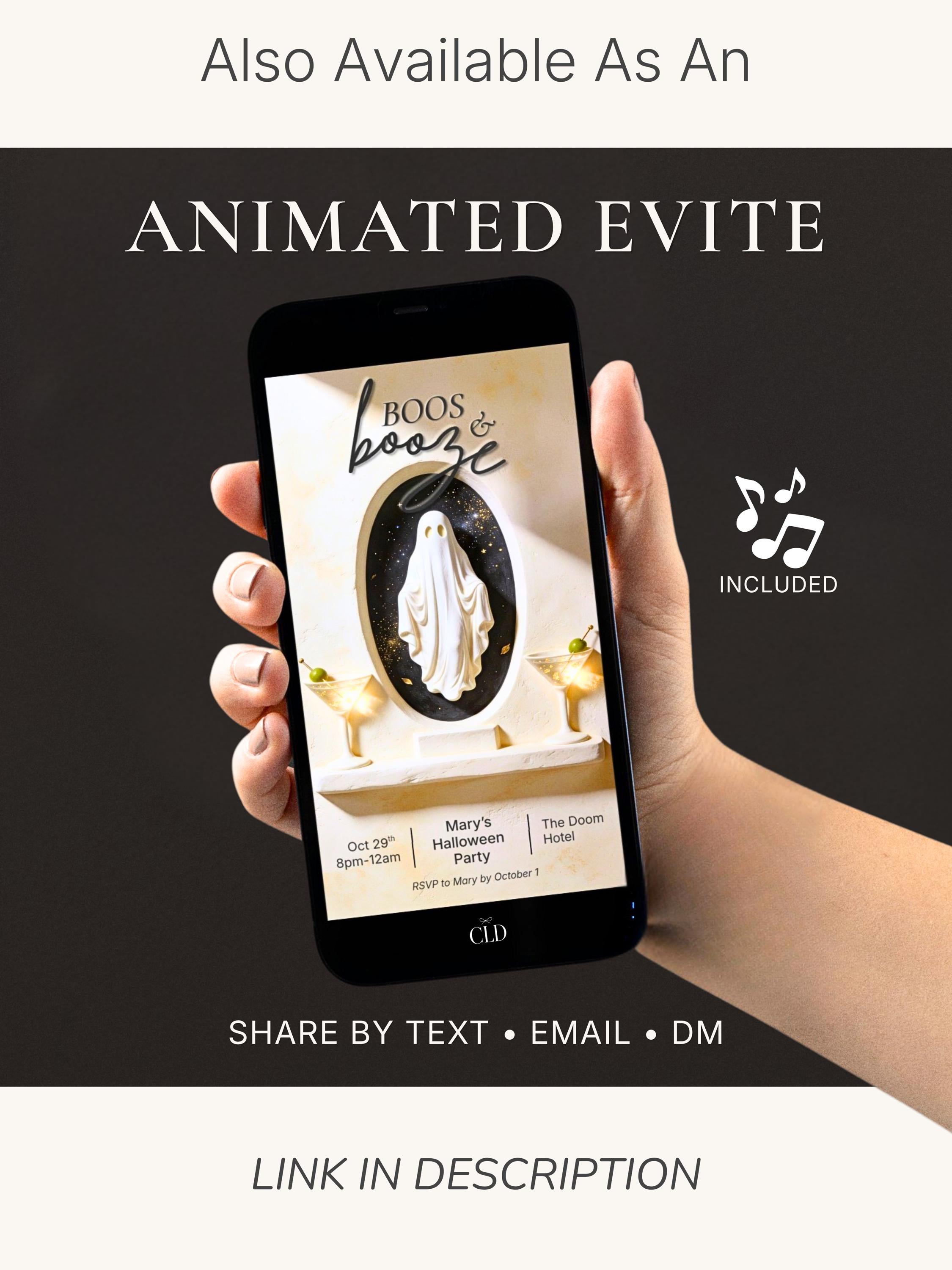 Halloween Party Invitation Printable - Boos & Booze (Editable Canva Template) Spooky Adult Cocktail Themed Party Invite, 5x7 and mobile