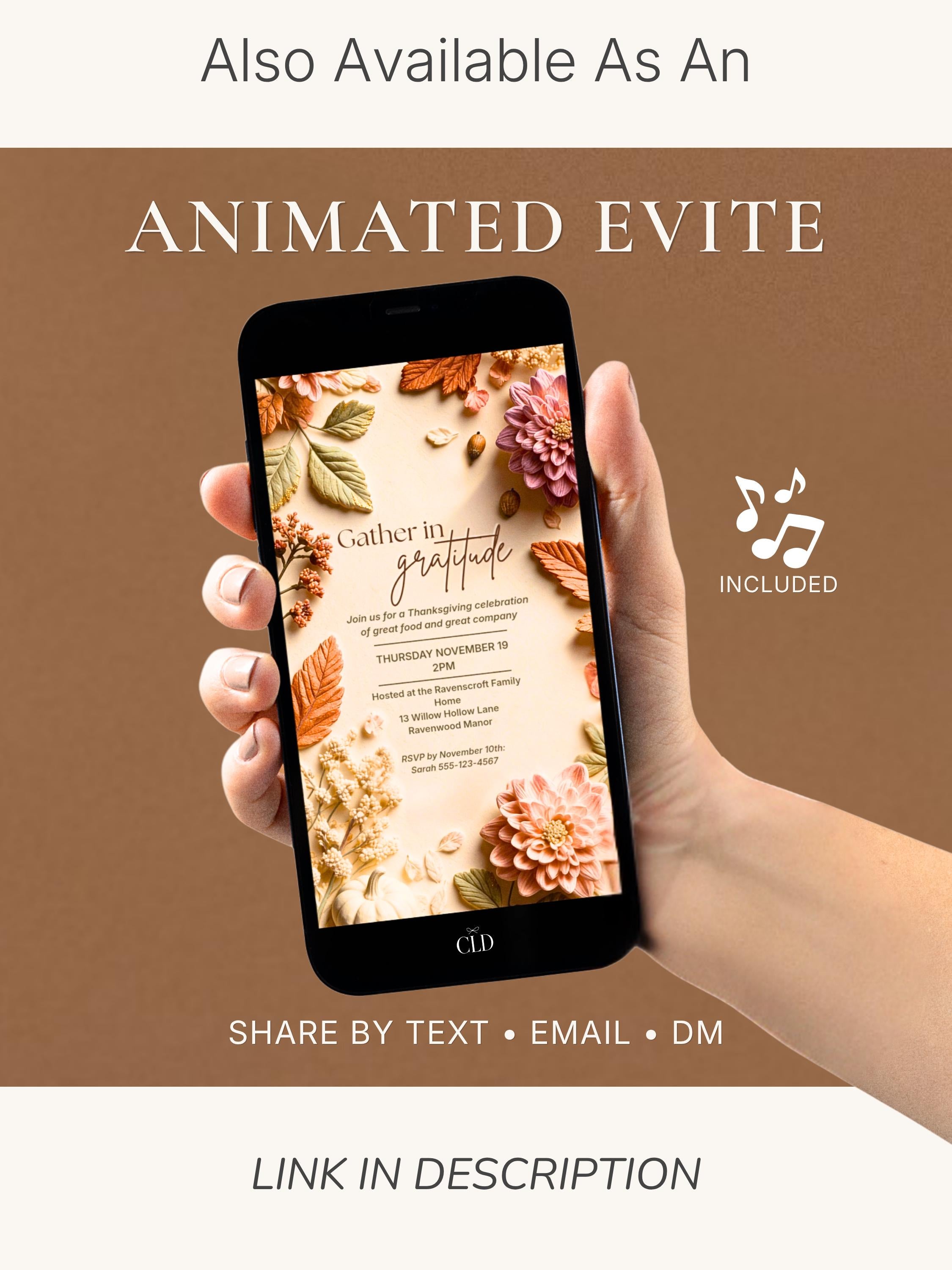 Thanksgiving Invitation Printable, Gather in Gratitude (Editable Canva Template) Fall/Autumn Friendsgiving Invite 5x7 Digital Download