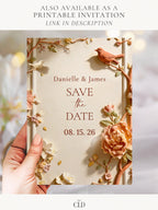 Autumn Animated Save the Date Video Wedding Evite, Fall Floral Bas Relief Editable Canva Template, Digital Engagement Announcement for Phone
