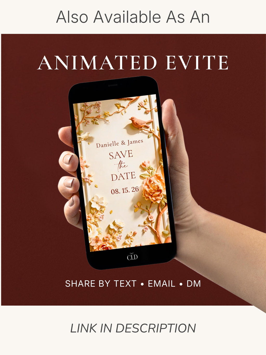 Printable Autumn Save the Date Wedding Invite, Fall Floral Bas Relief Editable Canva Template, Digital Engagement Announcement Evite